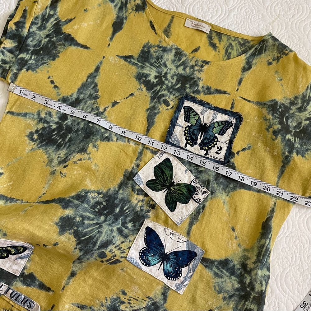 Upcycled Bellambra Linen Top OOAK Butterfly Appliqués Size Medium - Picture 10 of 15